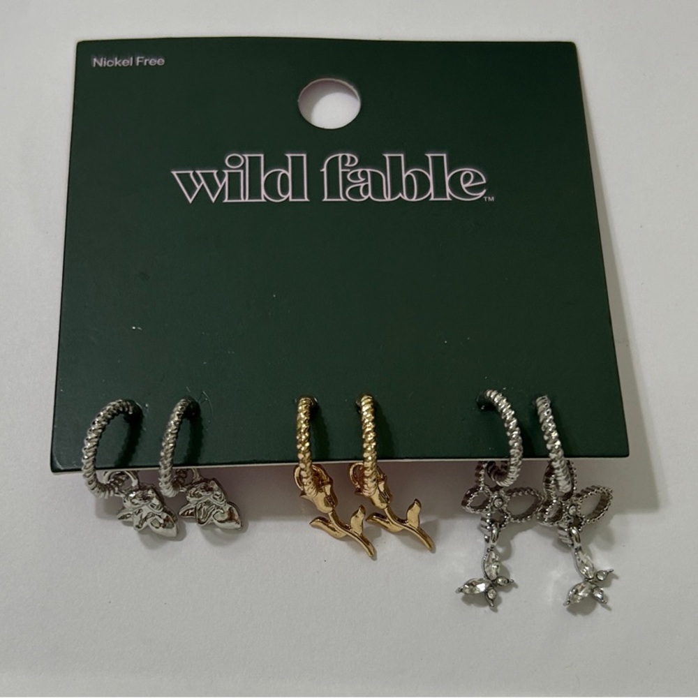 Wild Fable Nickel Free Dangle Hoop Charm Earrings Set of 3 - Picture 3 of 3
